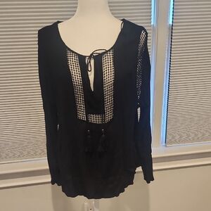Joseph A Black Blouse with Mesh Detail